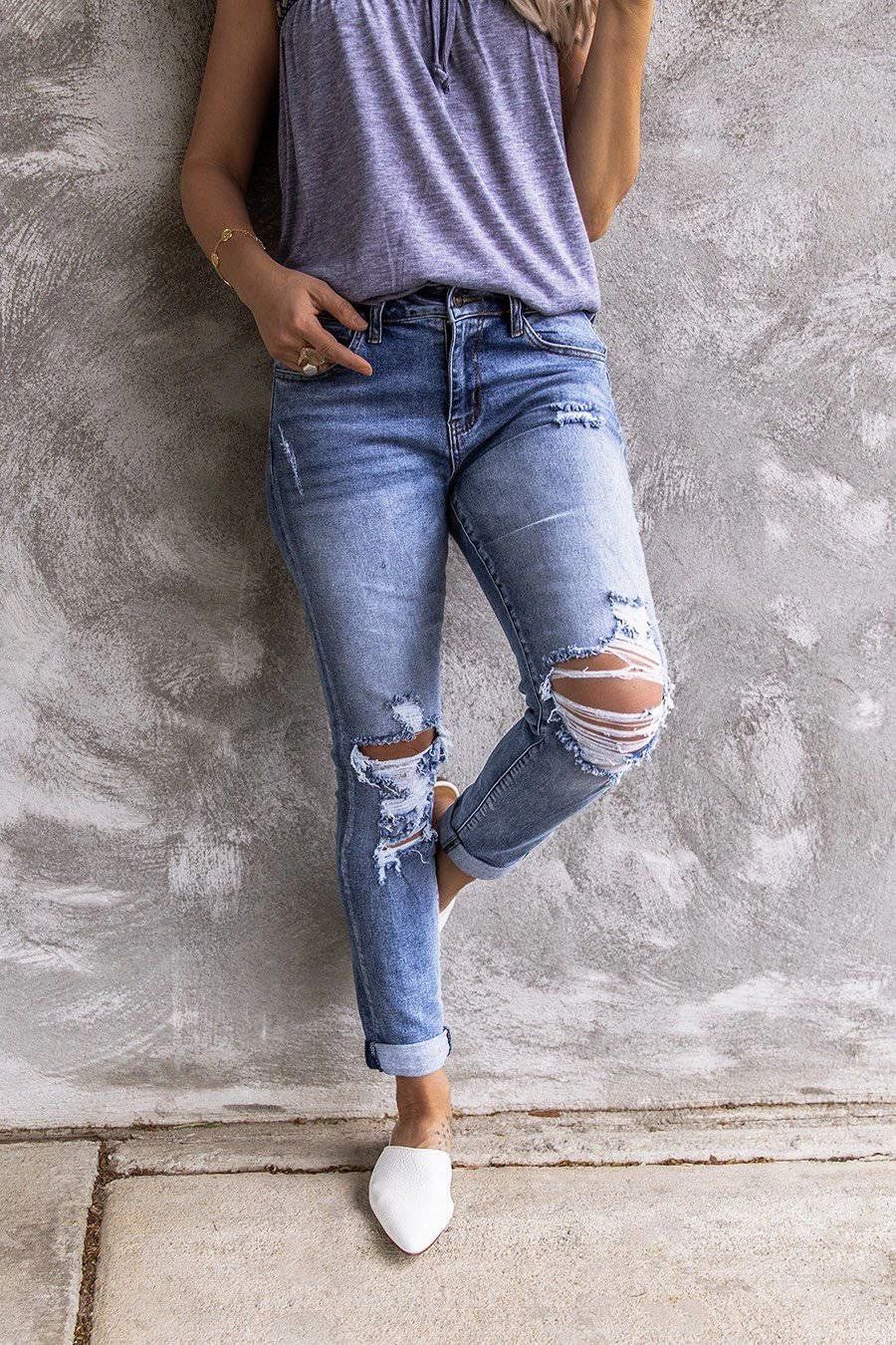 Title 4, Calças Jeans Ripped Retro Full-Jet Stretch Smal...