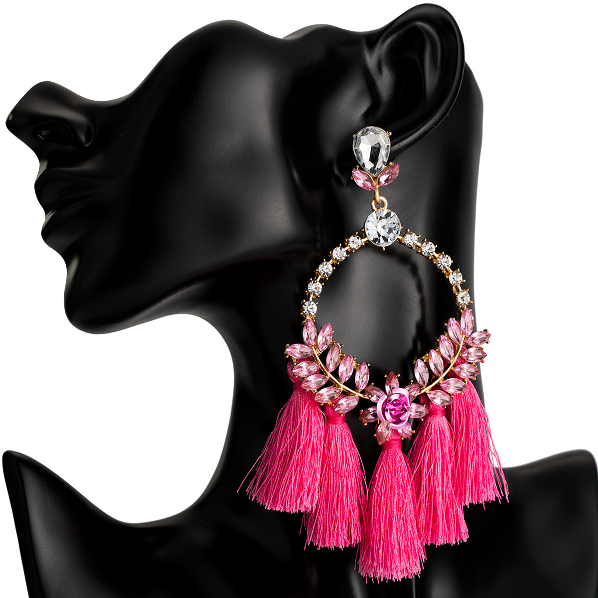 Acrylic Earrings With Exaggerated Floral Diamonds And Tassels