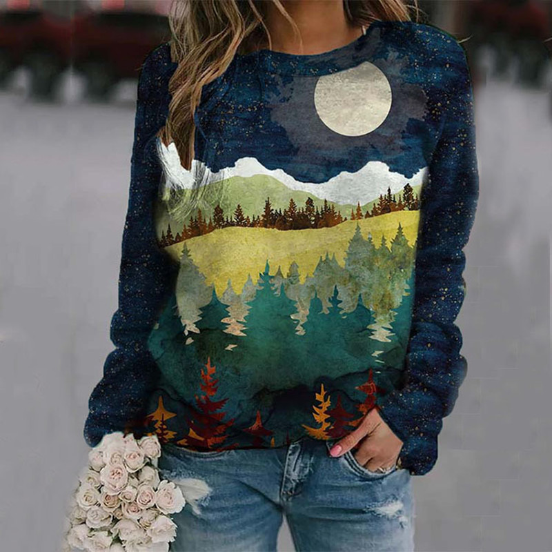 Forest View Round Neck Long Sleeve Sweater