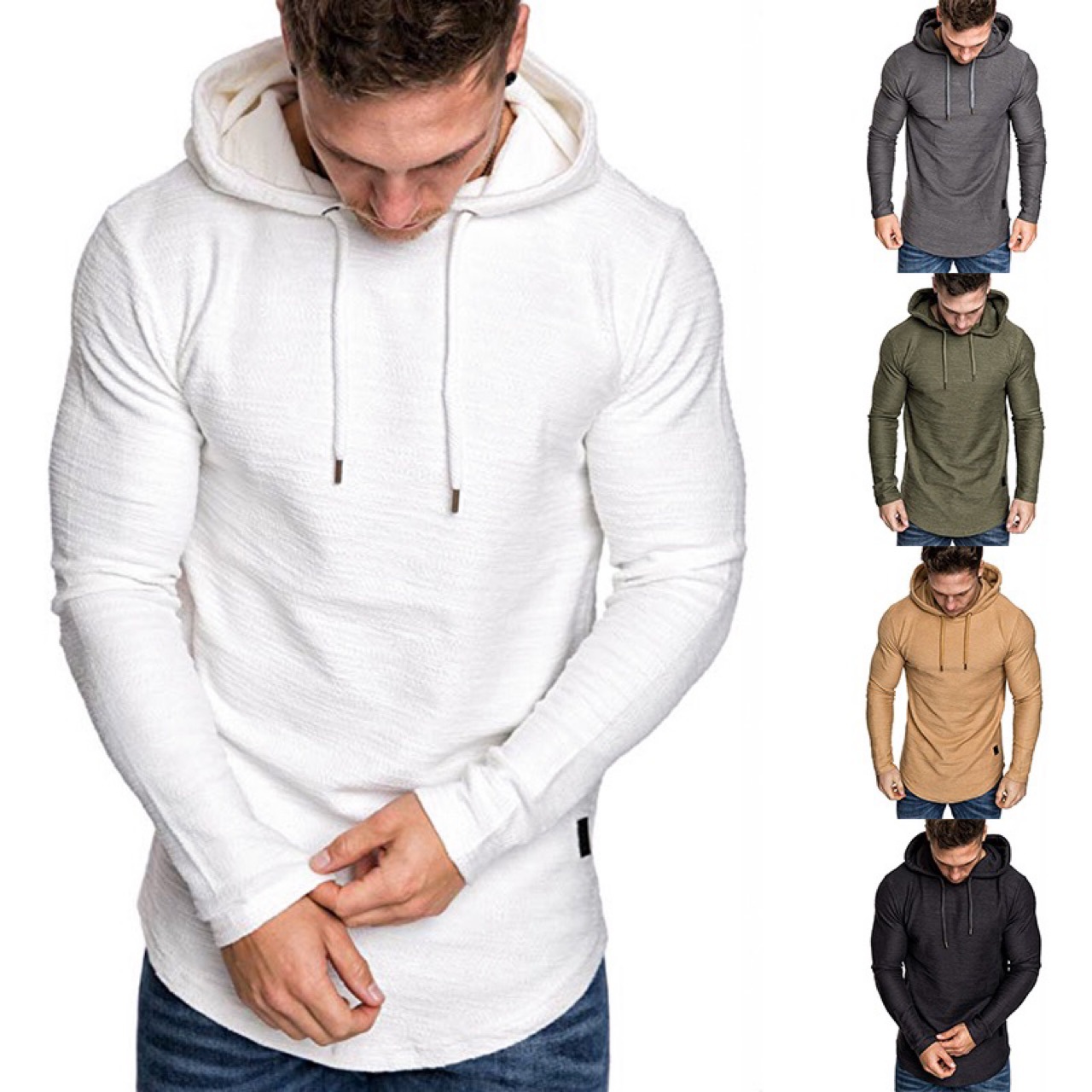 Fall Casual Hooded Sweater Men's Solid Color Slim T Shirt Jacket