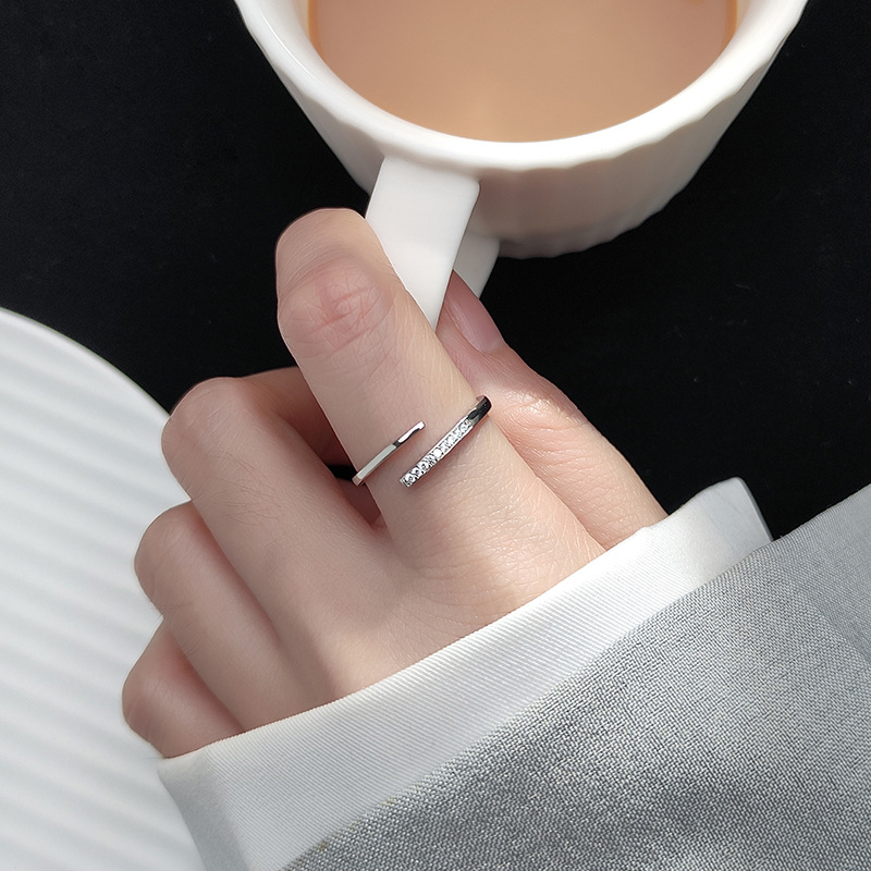 Silver Ring Female Korean Version Small Fresh And Simple Word Micro-Rim Diamond