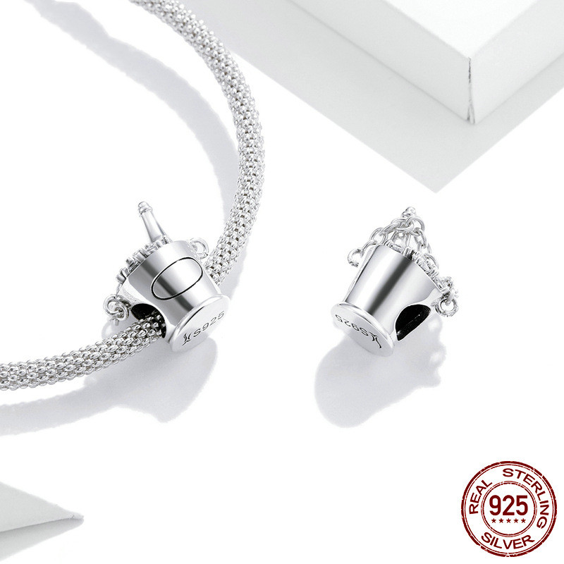 Wine Barrel Beaded Sterling Silver Charm Bracelet Simple Silver Beads