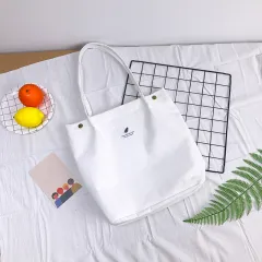 Corduroy Snap Button Canvas Large Capacity Female Bag - White - View 1