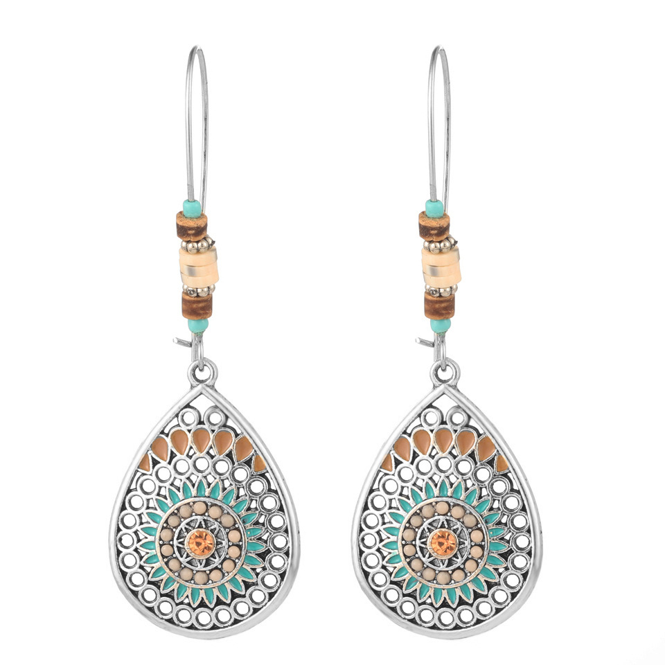 أقراط شرابة دائرية بطابع بوهو عتيق من الفيروز والسبيكة