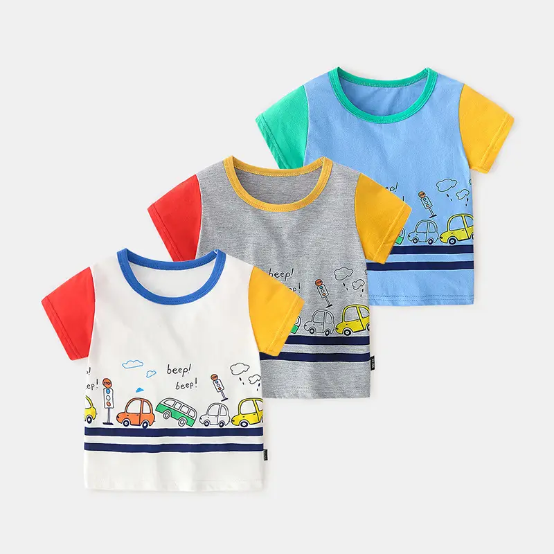 Summer New Style Cartoon Watermark Pattern Short Sleeve Shoulder Button