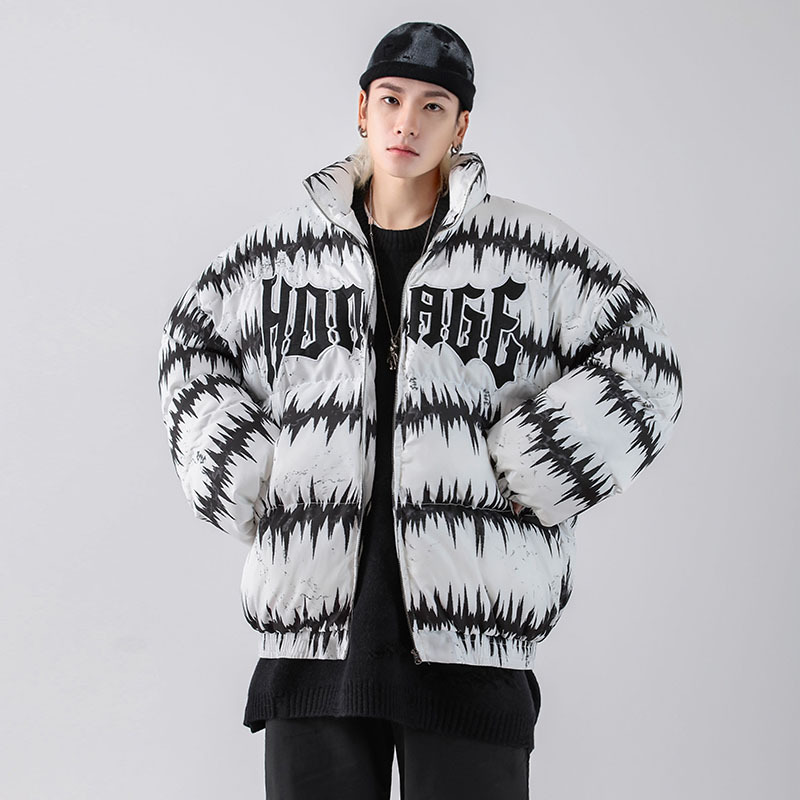 Stand-Up Collar Men's Bread Cotton Jacket Winter Thick Letter Couple Jacket