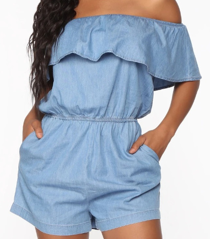 Sexy One-shoulder Ruffled One-piece Denim Shorts