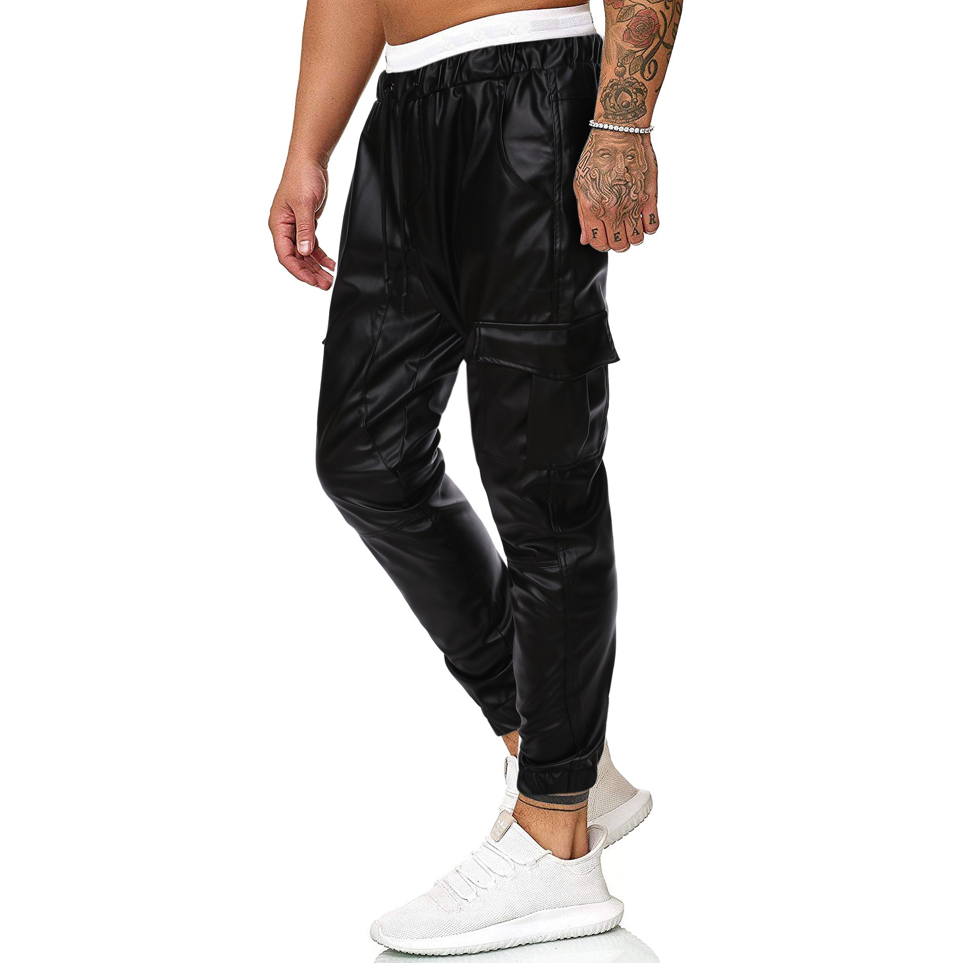 Title 6, Pantalones de cuero sólidos para hombre Ropa ca...