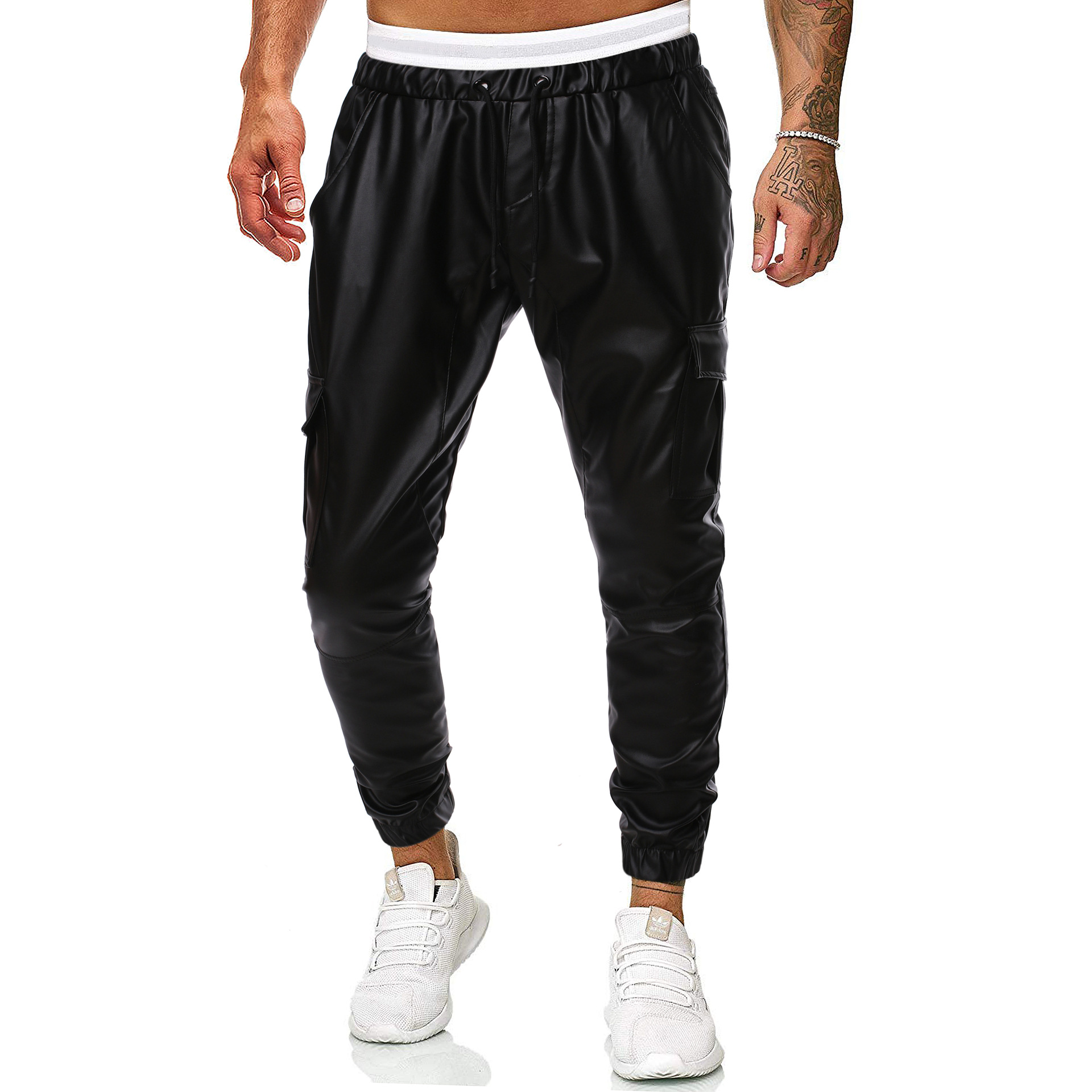 Fashion Men's Solid Color Leather Pants Men's Casual Trousers
