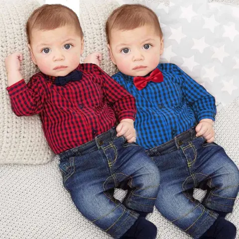 Boy Gentleman Plaid Suit Baby One-Piece Bag Fart Clothes