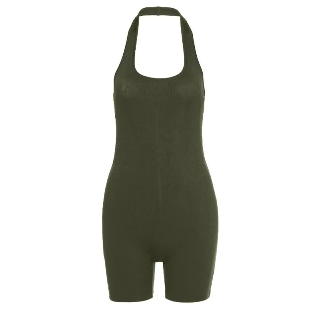 Pure Color Sexy Halter Short Sports Jumpsuit Green - Shop at LoveMi