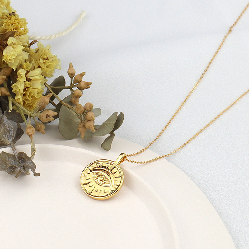Angel's Eye Coin Necklace Gold Round Plate Pendant