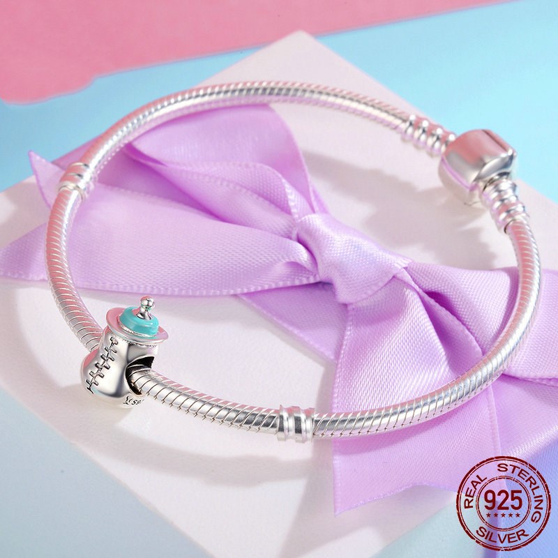 Women's Sterling Silver S925 Bracelet Baby Bottle Memory Loose Beads