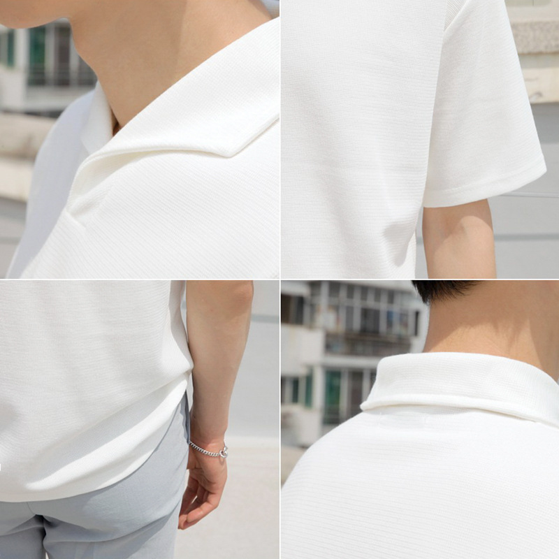 Men's Lapel Shirt All-Match White Lapel Thin Short Sleeve Cotton