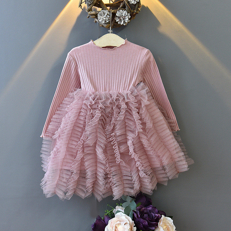 Princess Solid Color Puffy Skirt Long Sleeve Mesh Skirt