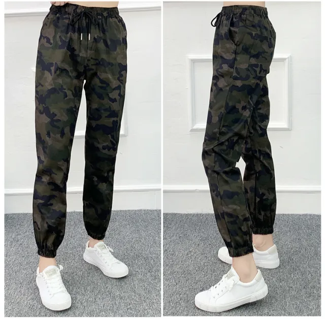 Camouflage Bunched Leg Nine Split Pants Green - Shop at LoveMi