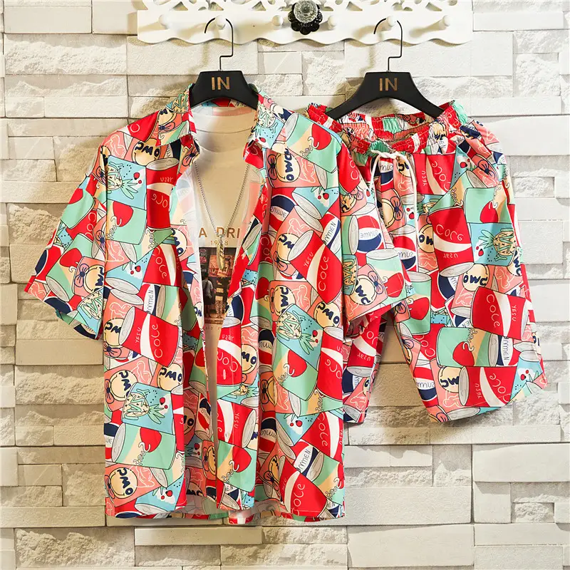 Beach Style Casual Plus Size Flower Shorts With Shirt Japanese Suit