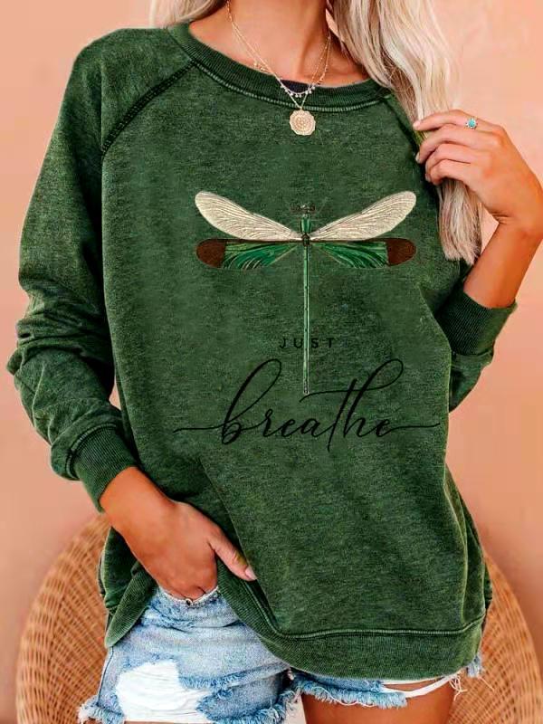 Explosive Letter Stitching Dragonfly Print Sweatshirt
