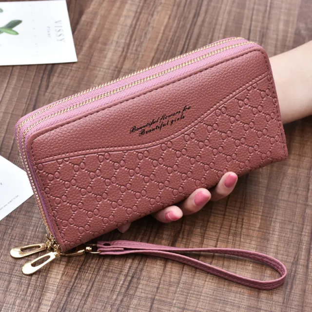 Large Capacity Double Zipper Clutch Wallet Female Double Layer Clutch Wallet Brown - Shop at LoveMi