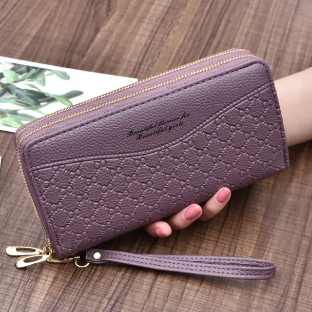 Large Capacity Double Zipper Clutch Wallet Female Double Layer Clutch Wallet Purple - Shop at LoveMi