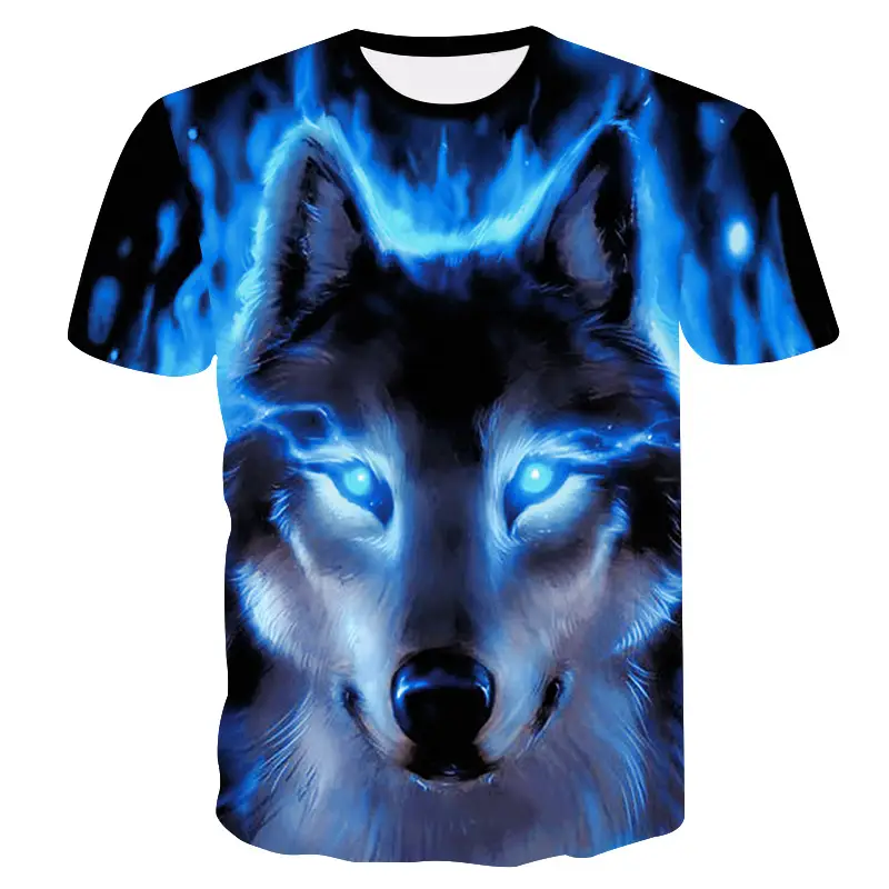Wolf Head Personality Print Fashion Round Neck Short Sleeve T-shirt
