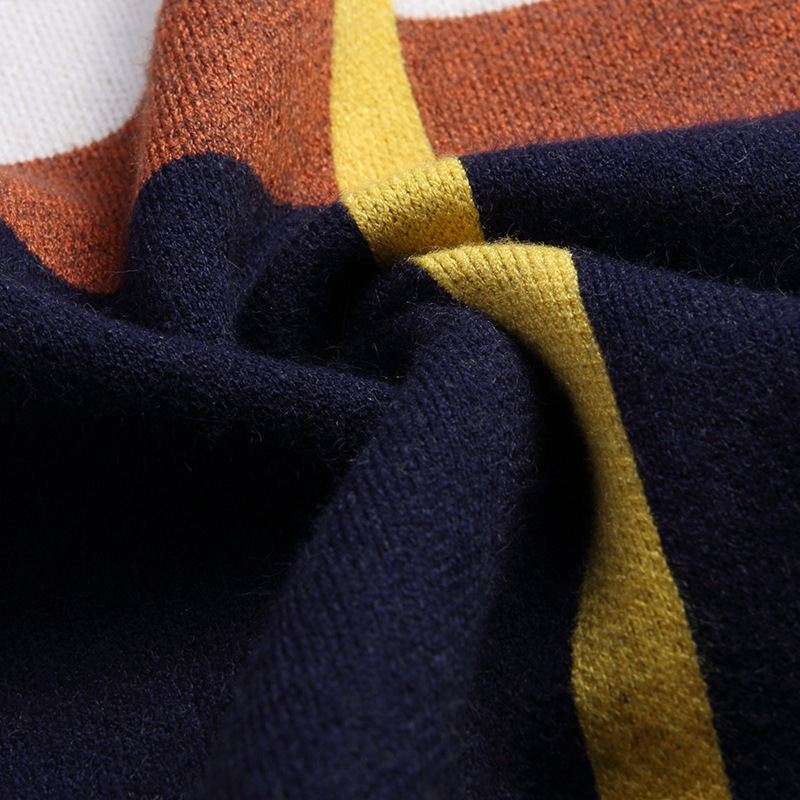 Men's Round Neck Striped Loose Long Sleeve Sweater