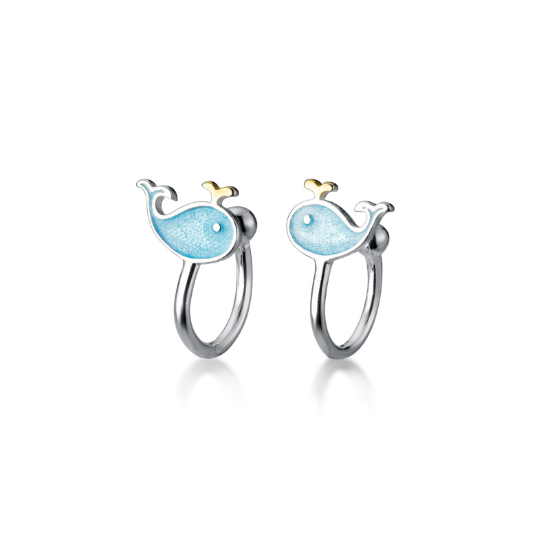 Fashion Cute S925 Silver Fresh Whale Ear Clip