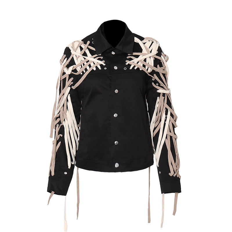 Lapel Single Breasted Stereo Strapping Drawstring Jacket Lady