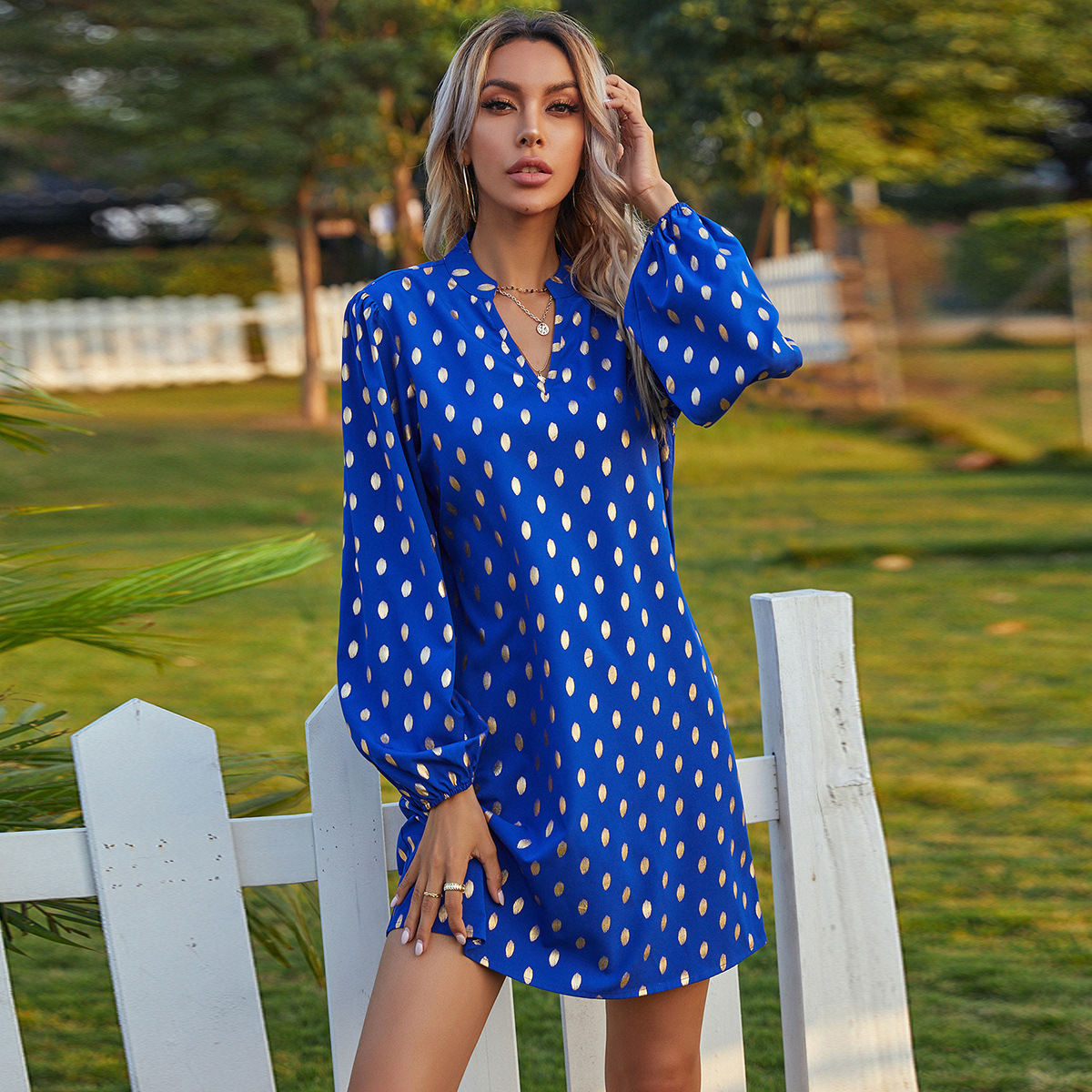 Temperament All-Match V-Neck Polka Dot Dress