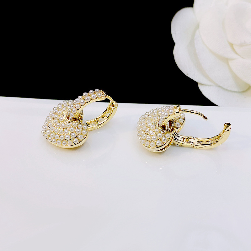 Pearl Ear Button Heart - Shaped Earring Lady