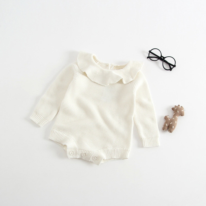 Girls' Knitted Triangular Long-Sleeved Crawling Dress