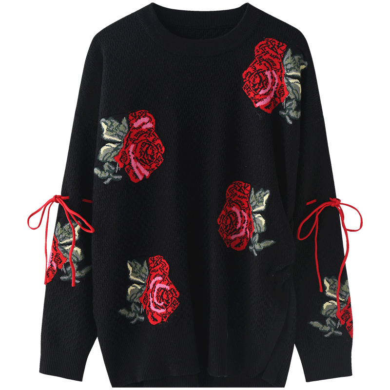 New Sweater Design Sense Female Niche Red Flowers