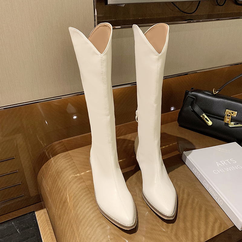 Western Cowboy Boots Web Celebrity With High Heel And Middle Heel White - Shop at LoveMi