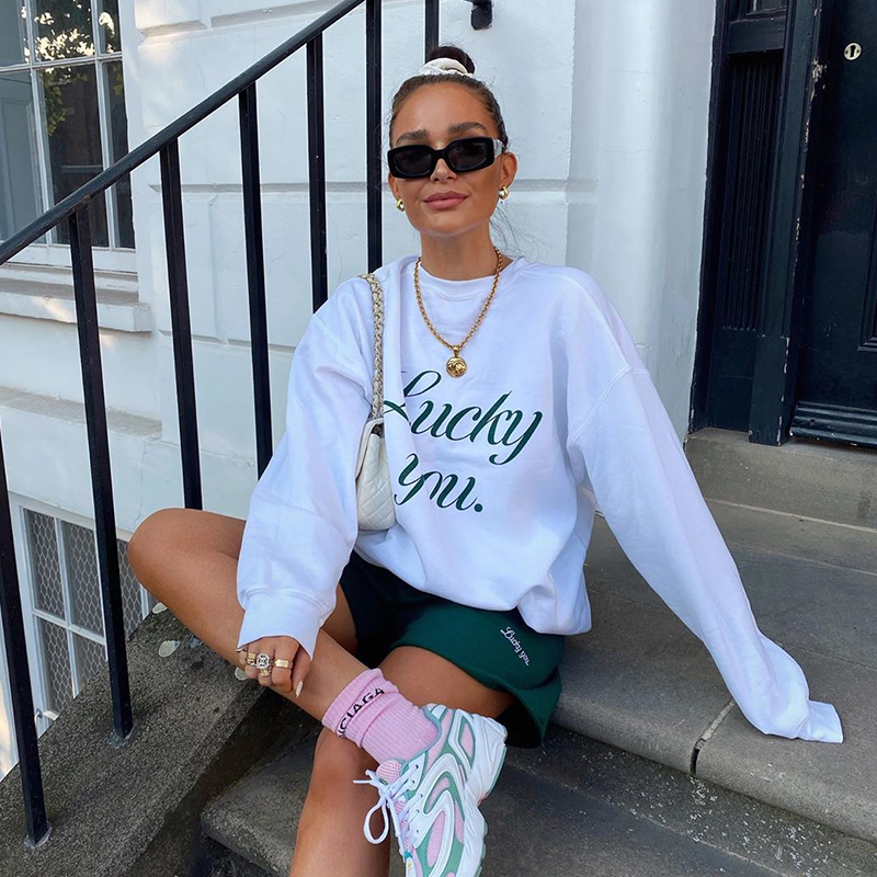 Letter Sweater Mid-Length Women's Round Neck Pullover Loose Thin Section