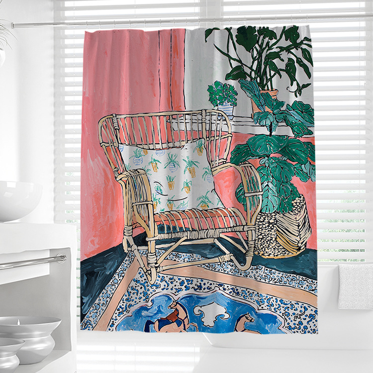 Illustrated Pattern Digital Printing Shower Curtain