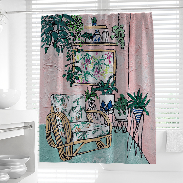 Illustrated Pattern Digital Printing Shower Curtain