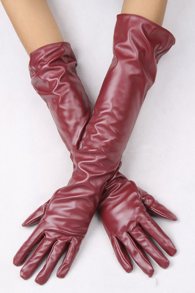 Faux Leather Warm Long Fashion Stage Gloves