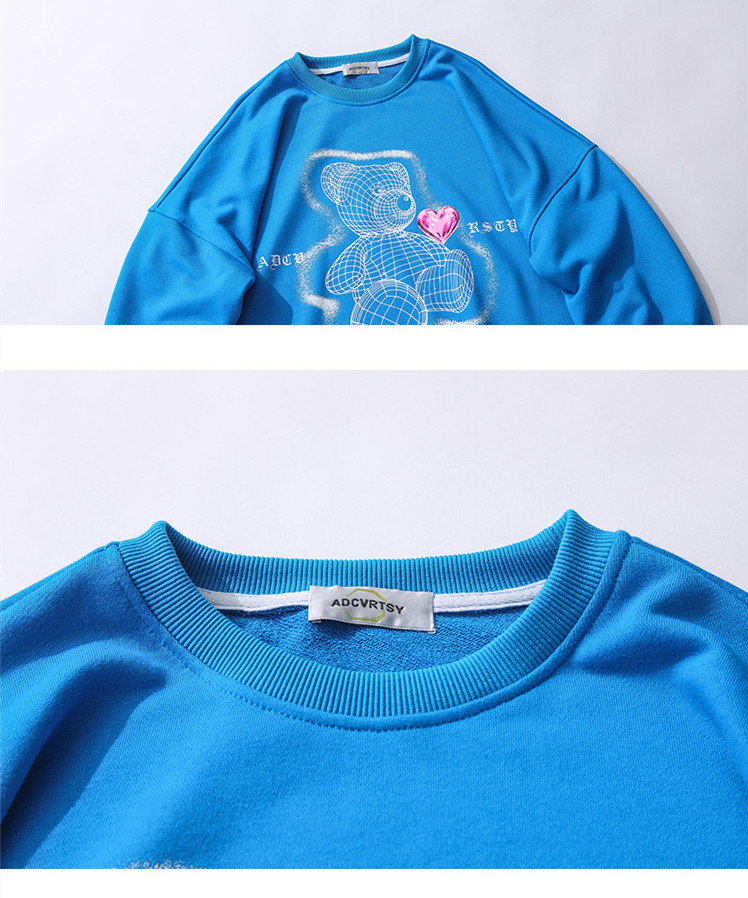 Title 9, Cartoon Bear Orint Round Collar Sweatshirt Euro...