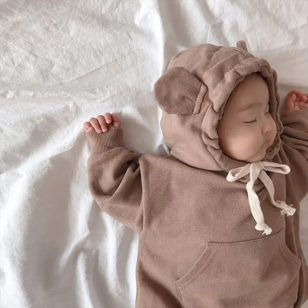 Baby Bear Hooded Romper Long-Sleeve Cotton Jumpsuit