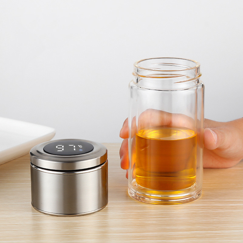 Intelligent Temperature Display Double Glass Tea Water Separation Cup