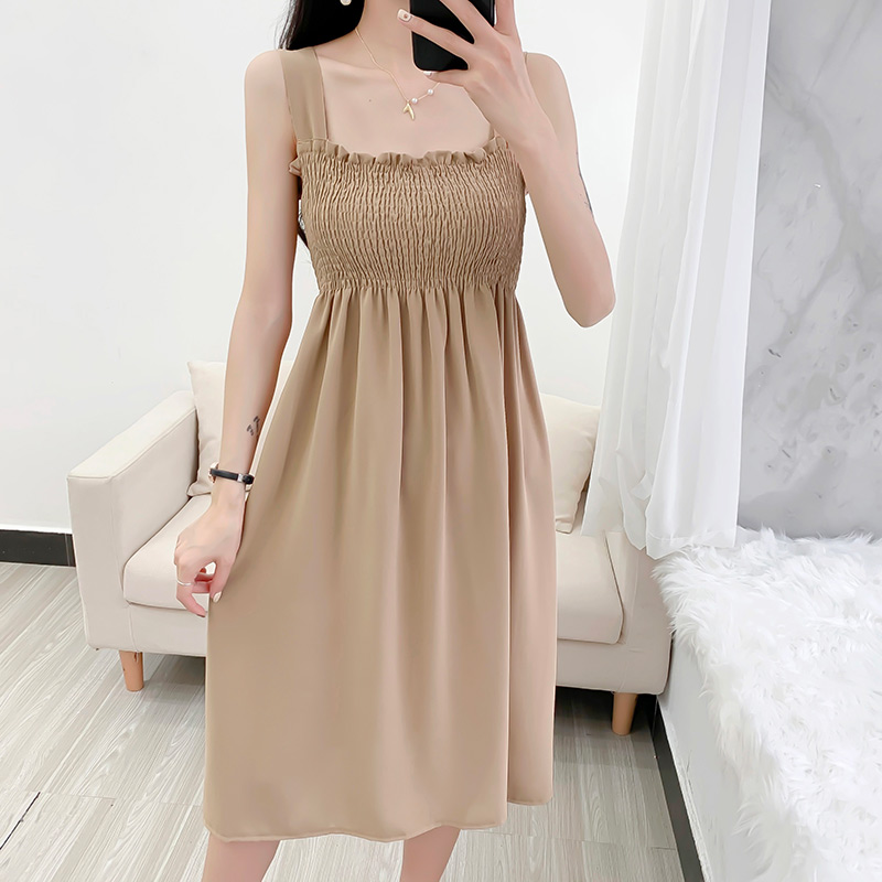 High Waist Sling Over The Knee Long Skirt With Wood Ears