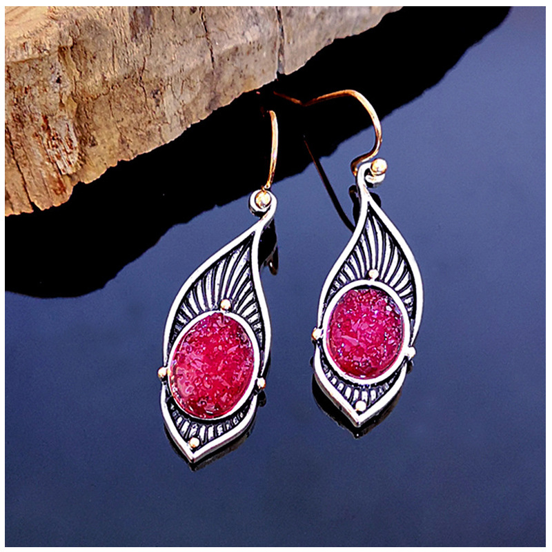 Creative Bird Feather Inlaid Purple Ore Earrings