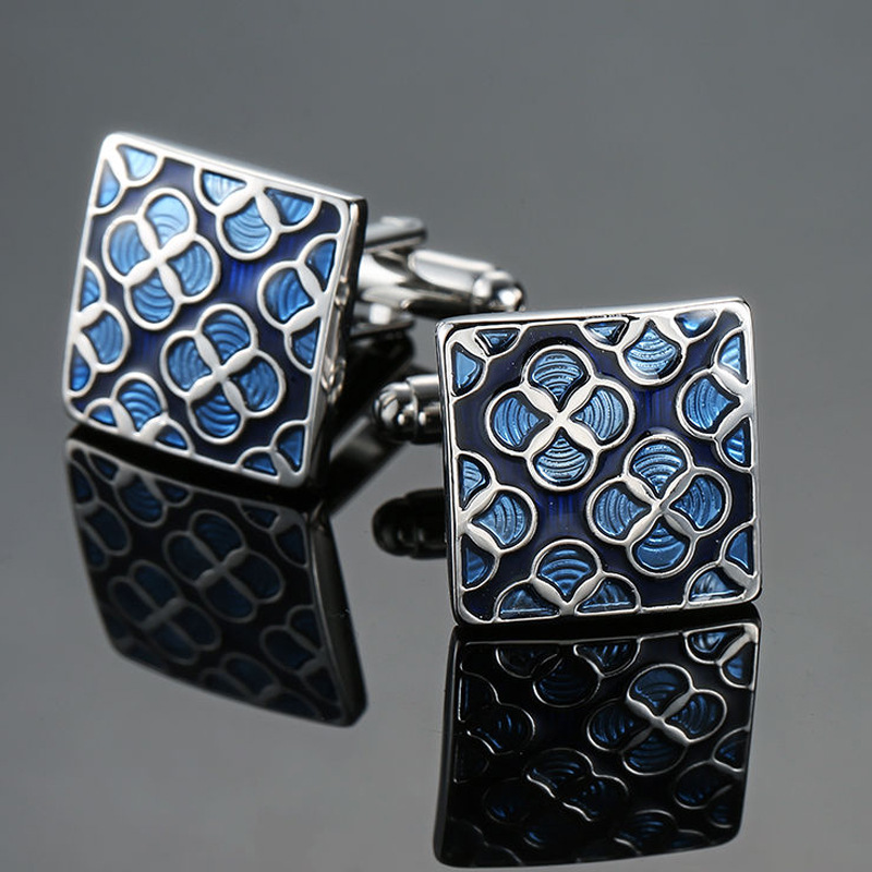 Blue series enamel crystal vintage pattern cufflinks (18)