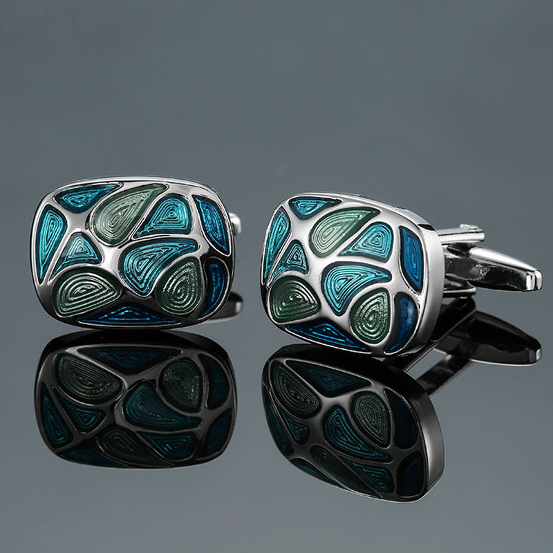 Blue series enamel crystal vintage pattern cufflinks (18)