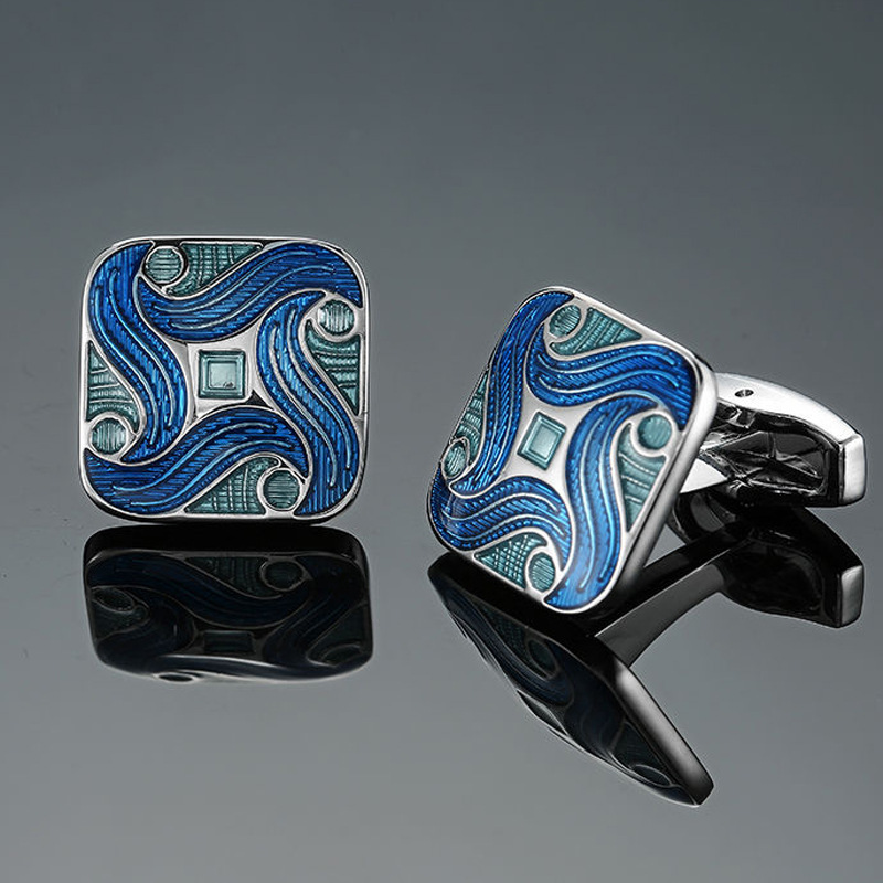 Blue series enamel crystal vintage pattern cufflinks (18)