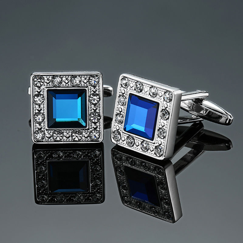 Blue series enamel crystal vintage pattern cufflinks (18)