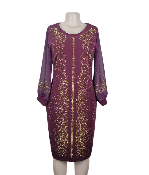  Dress Hedging Slim Chiffon Yarn Long Sleeve Mid-length Large Size