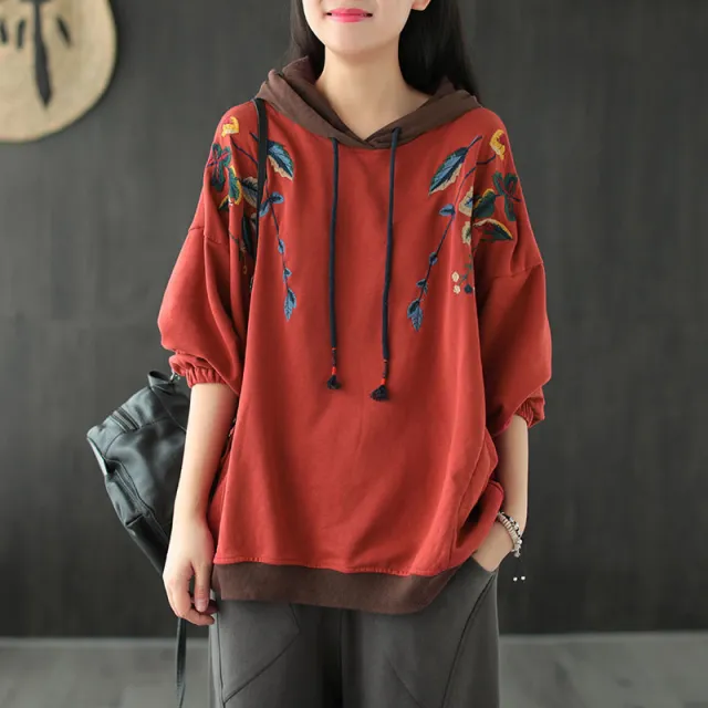 Retro Literature And Art Loose Pullover Casual Ladies Top Red - Shop at LoveMi