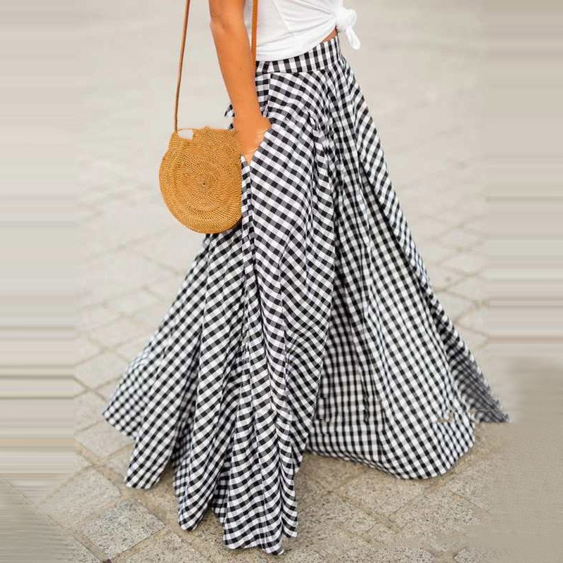 Women's Elastic Waist Blast Style Plaid Skirt