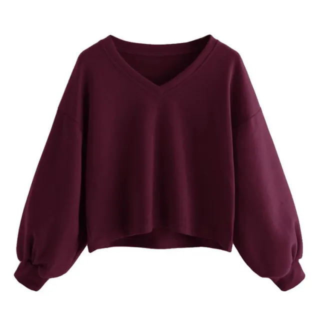 Fashion Women's Solid Color Casual Drop Shoulder Lantern Sleeve Pullover Wine - Shop at LoveMi